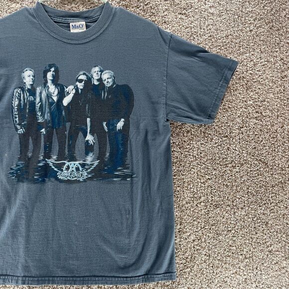 Vintage Aerosmith Shirt Mens Medium Blue Just Push Play Tour 2001 Y2K Cotton - Picture 4 of 13